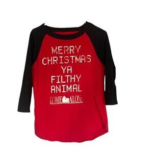 Home Alone You Filthy Animal Cotton Blend Christmas T-Shirt Women Sz M
